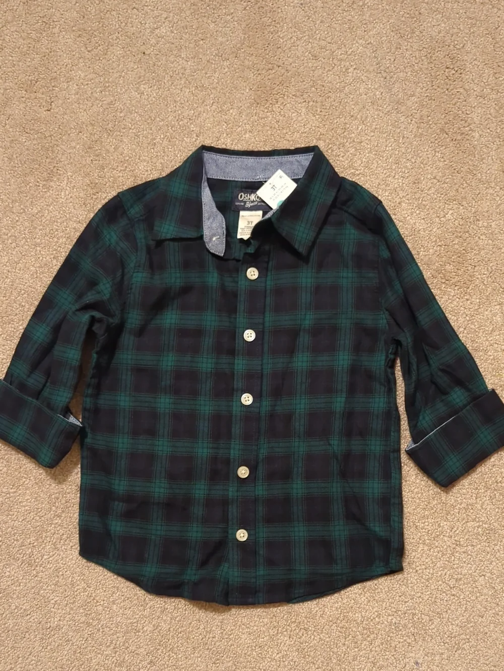 OshKosh B'gosh Dark Green & Black Plaid Button-Down Shirt
